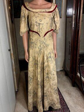 SOLD Early 1900s Silk Lame Dress with Velvet Accents and Metal Thread highlights